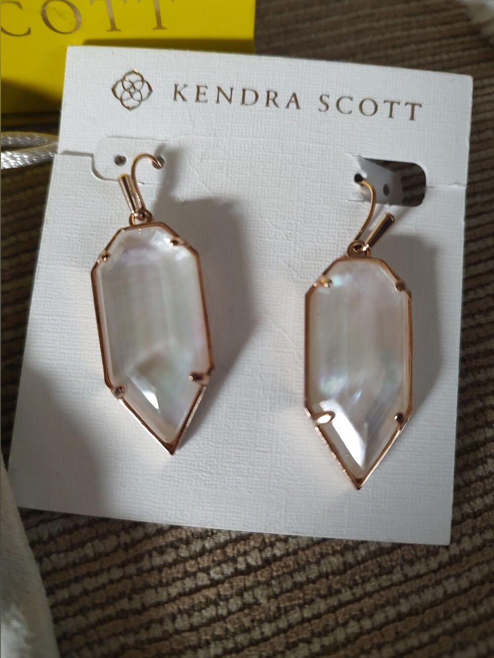 Kendra Scott Gold Frame Crystal Mother-of-Pearl Kite Drop Earrings...RARE!!